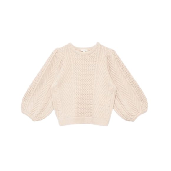 NWT Demylee Feline Sweater Womens Small Cream Buttermilk Crew Neck Fisherman NEW - Picture 1 of 13